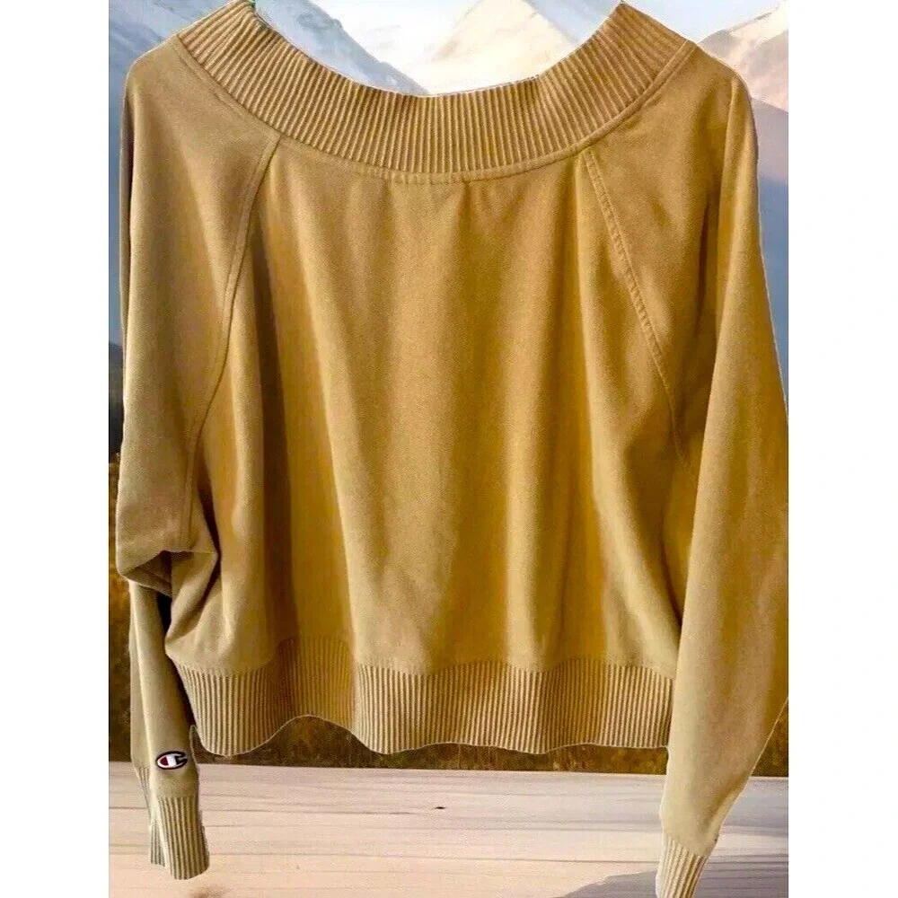 Champion Ribbed V-Neck Cropped Pull Over Tan - Picture 4 of 5